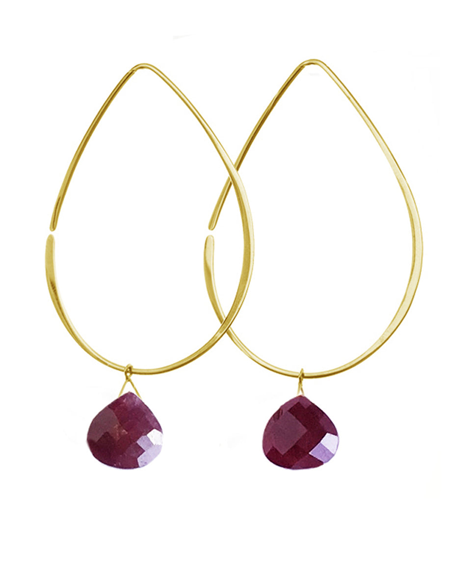 Shaesby/シェスビー Tear drop hoop(K14YG,Ruby) | ピアス | 天然石